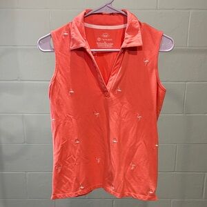 Talbots Coral Sleeveless Polo Shirt Flamingo Embroidery UPF 50 EUC Small Petite